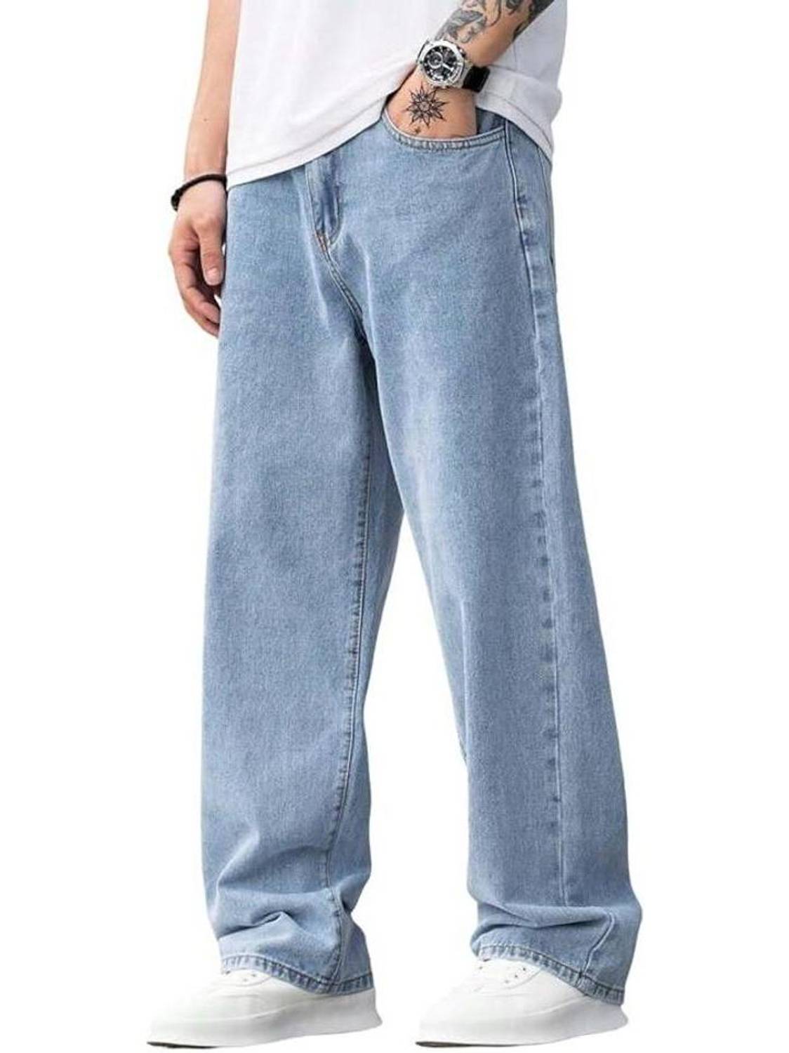 AzureAttire Loose Fit Men Light Blue Jeans