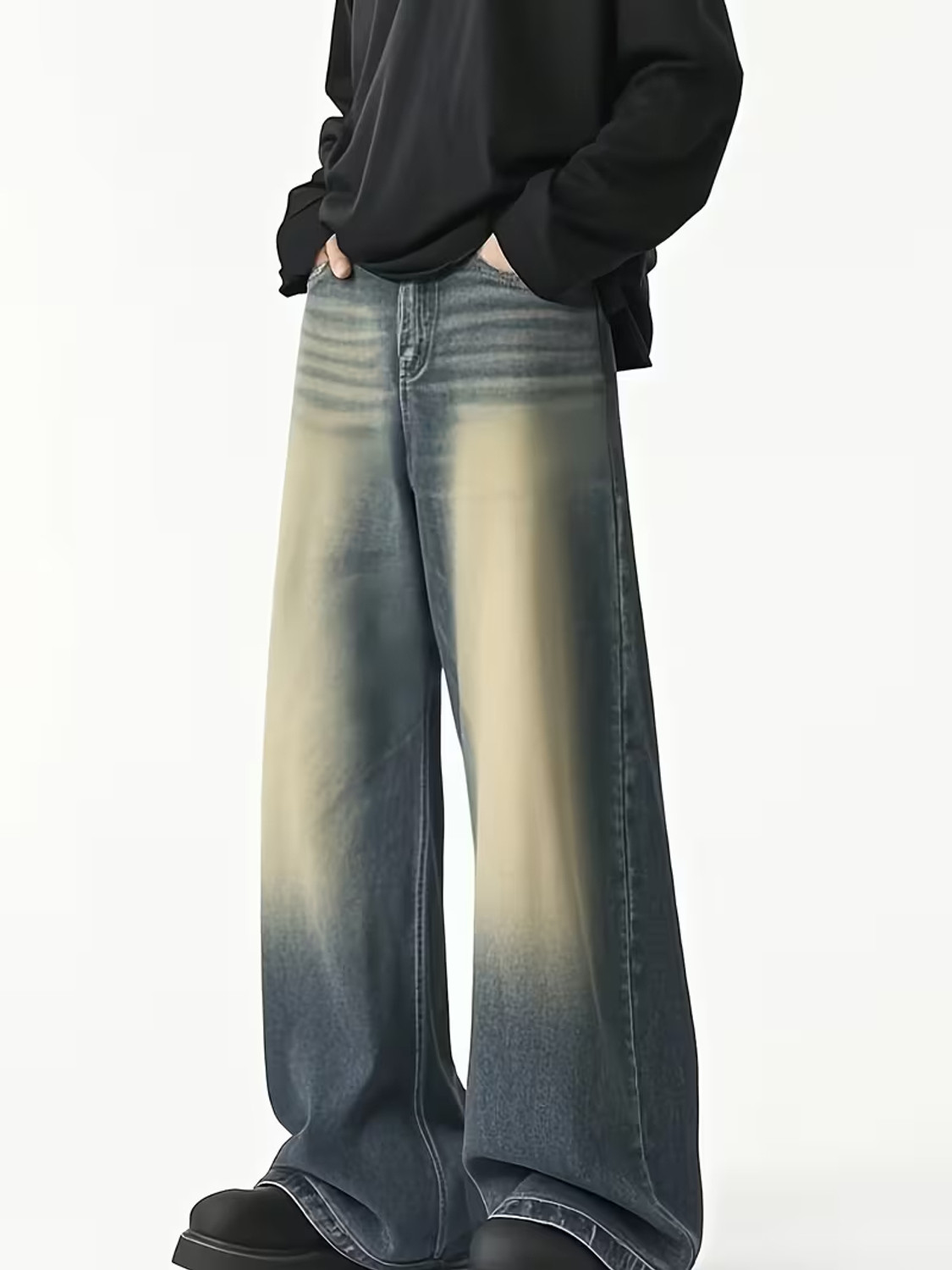 Image of SHRIVAN Wide Leg Men Green Jeans