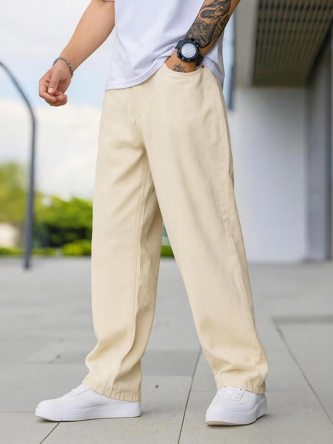 Image of Denim Langford Loose Fit Men Beige Jeans