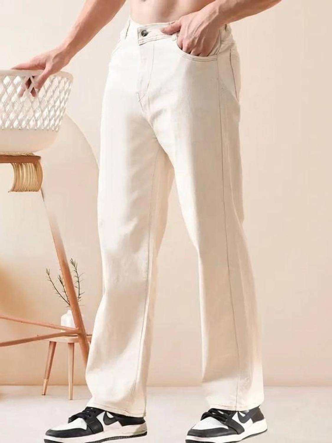 WAYKING Loose Fit Men Beige Jeans - Image 1