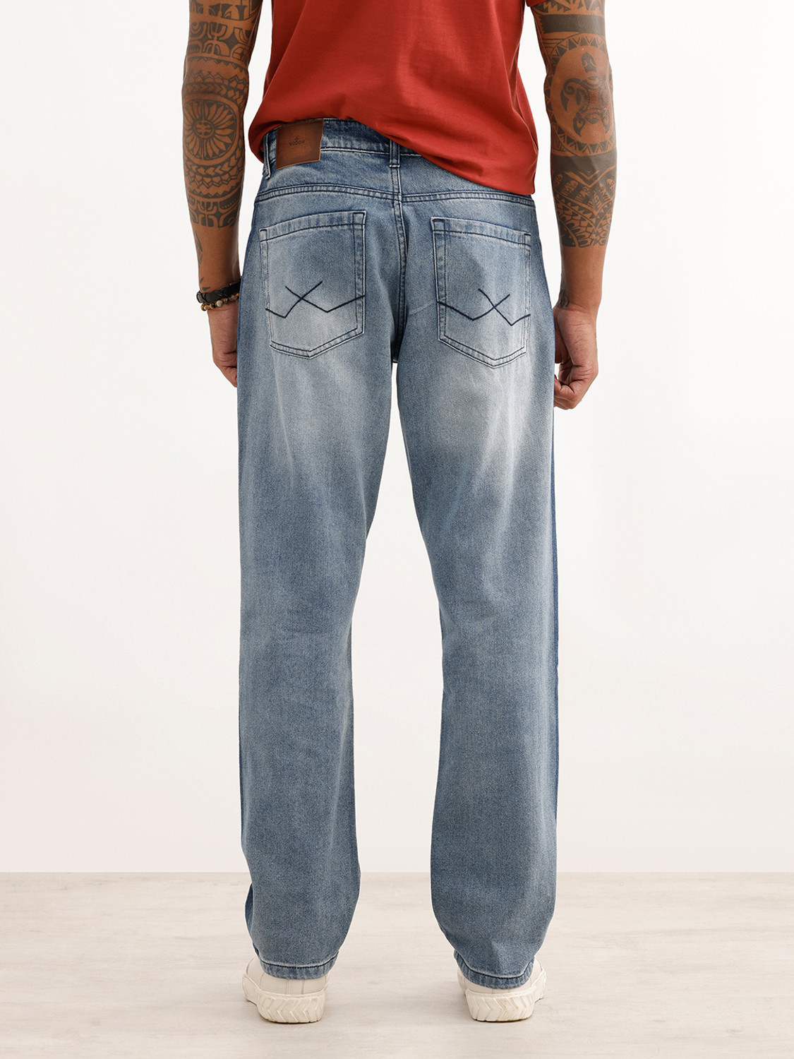 Image of WROGN Men Loose Fit Mid Rise Blue Jeans