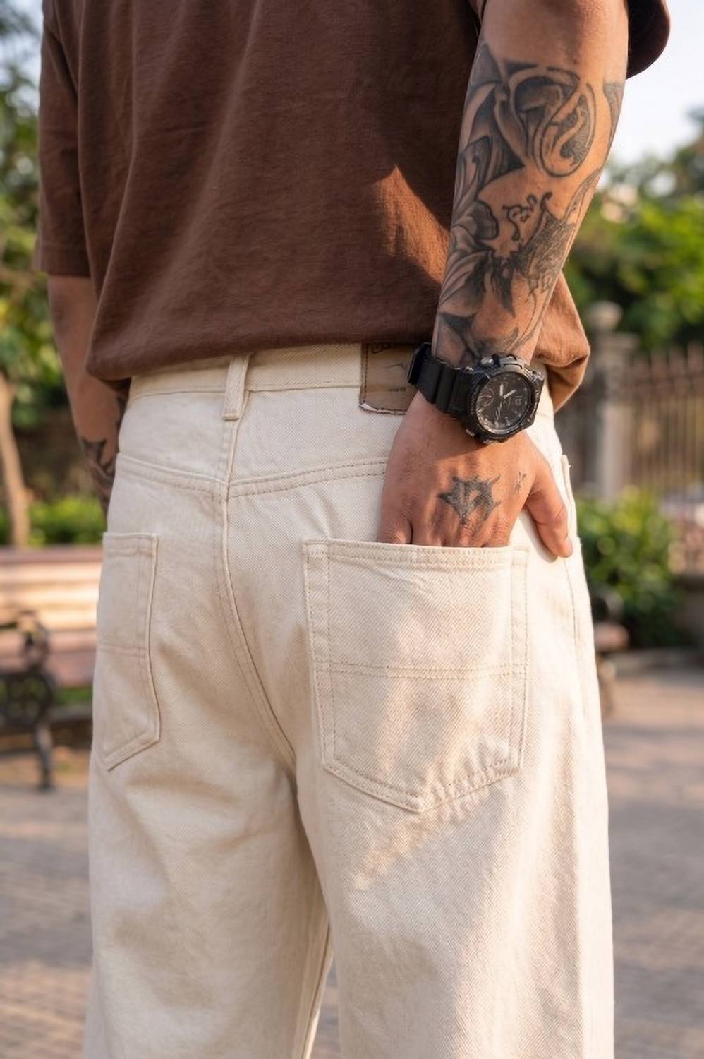 WAYKING Loose Fit Men Beige Jeans - Image 3