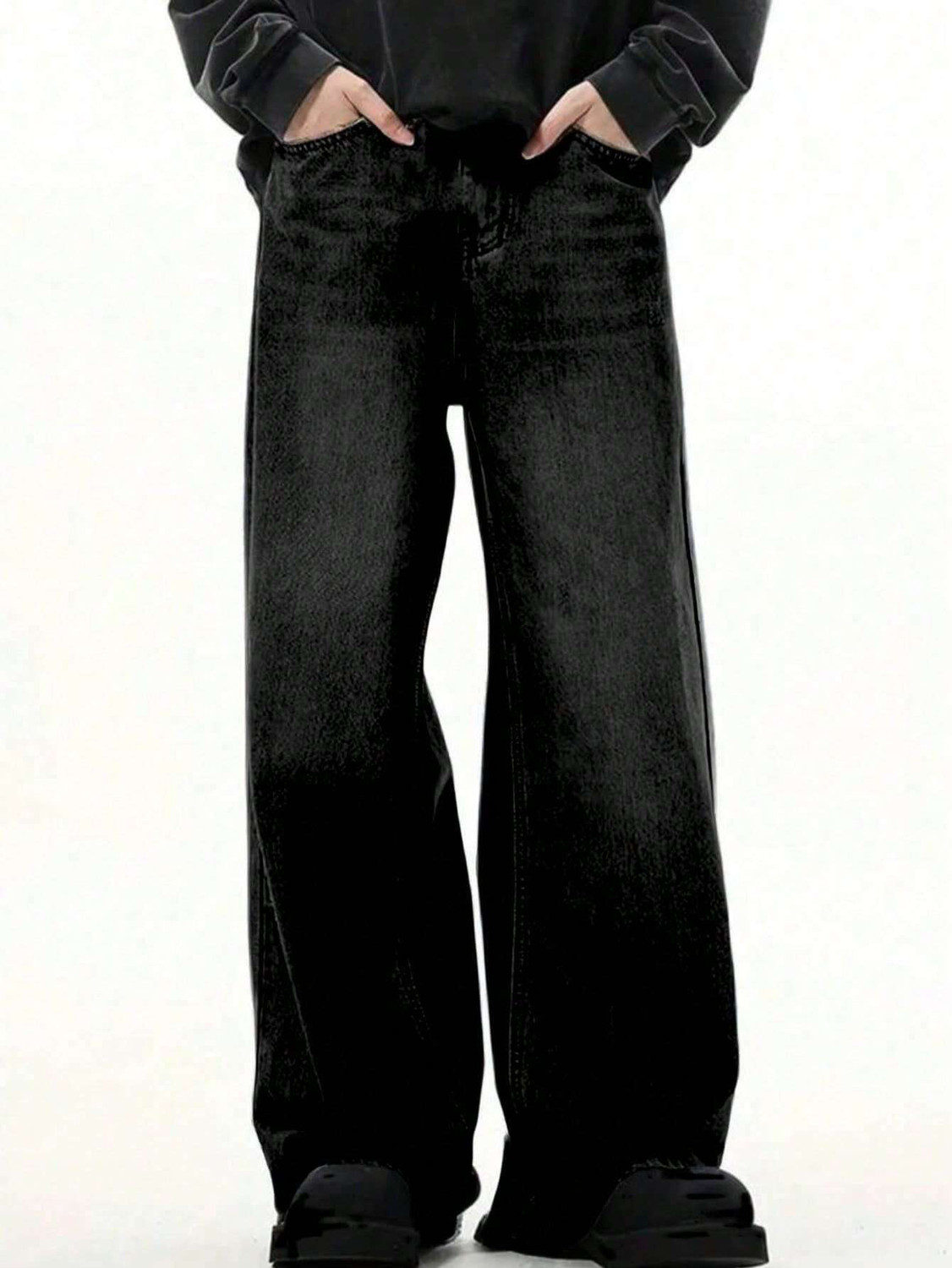 Image of YAMEET Men Baggy Fit Mid Rise Black Jeans