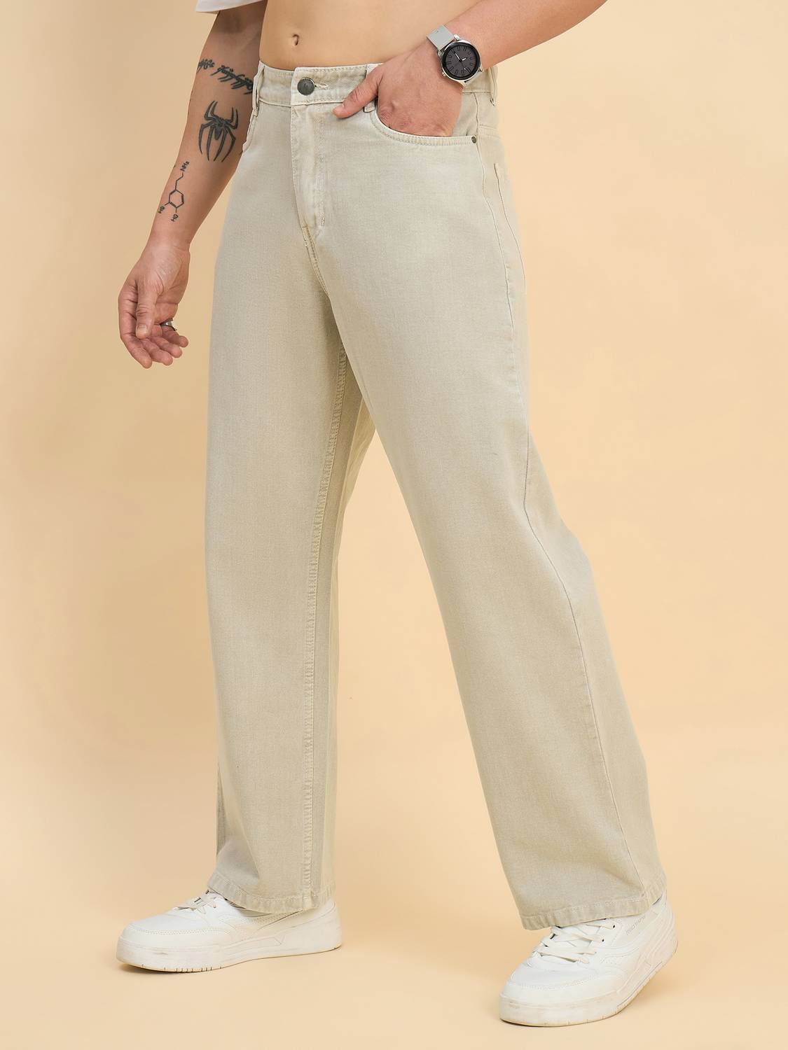 STUDIO NEXX Loose Fit Men Beige Jeans - Image 3