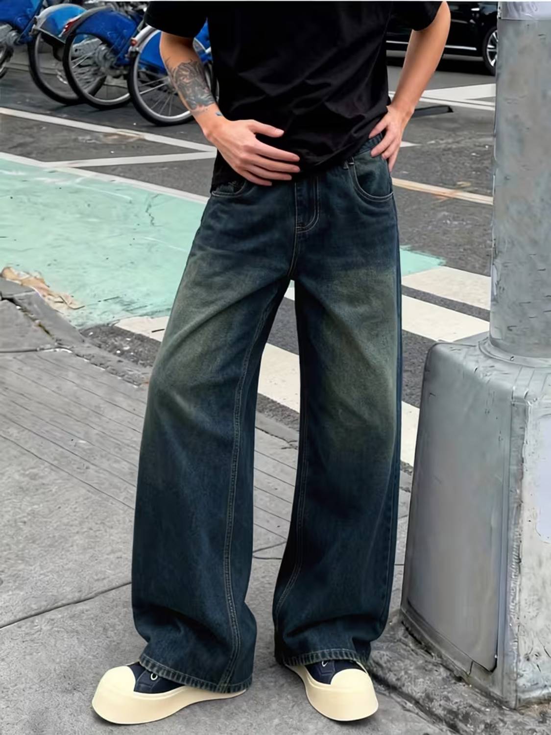 sky collection Wide Leg Men Blue Jeans - Image 3