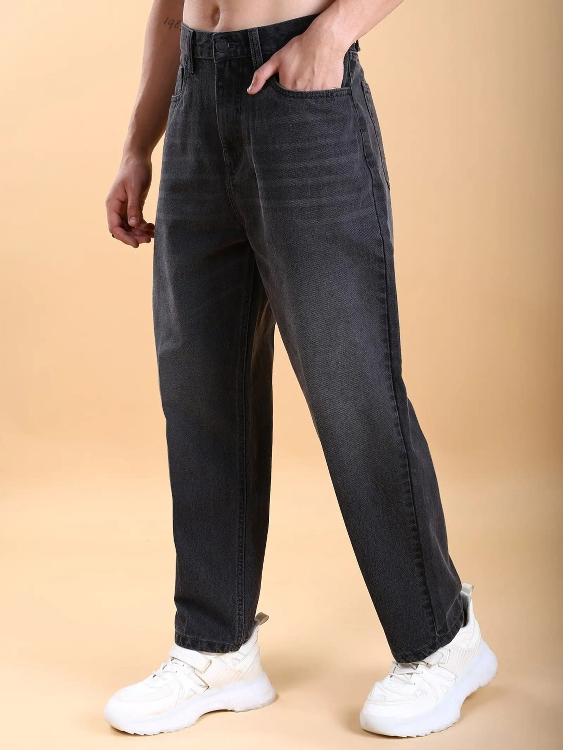 Image of DENWOX Straight Fit Men Dark Grey Jeans