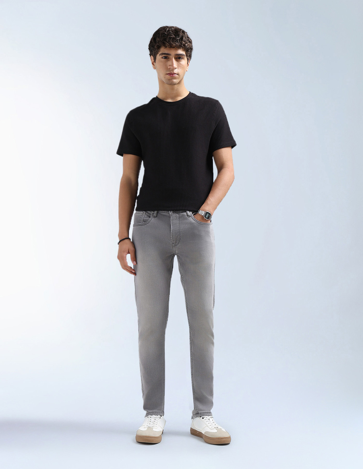 Image of FLYING MACHINE Tapered Fit Men Grey Jeans
