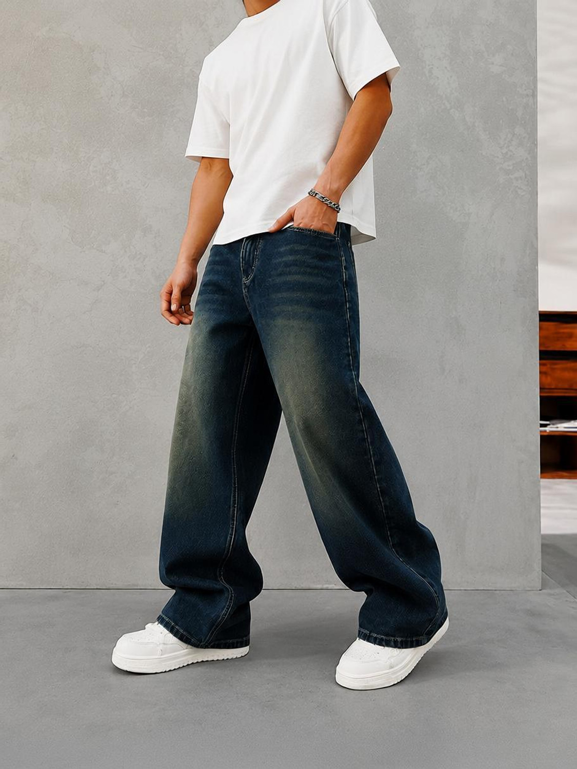 Image of DENIM LOOK Loose Fit Men Dark Blue Jeans