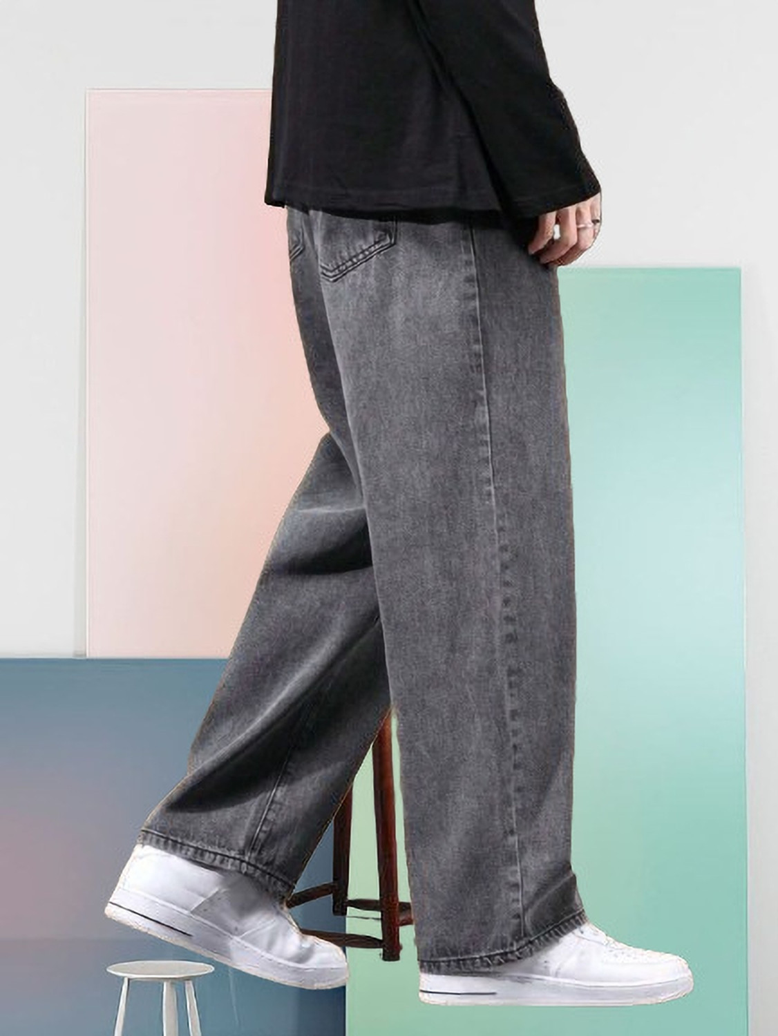 Image of StarForWell Loose Fit Men Grey Jeans