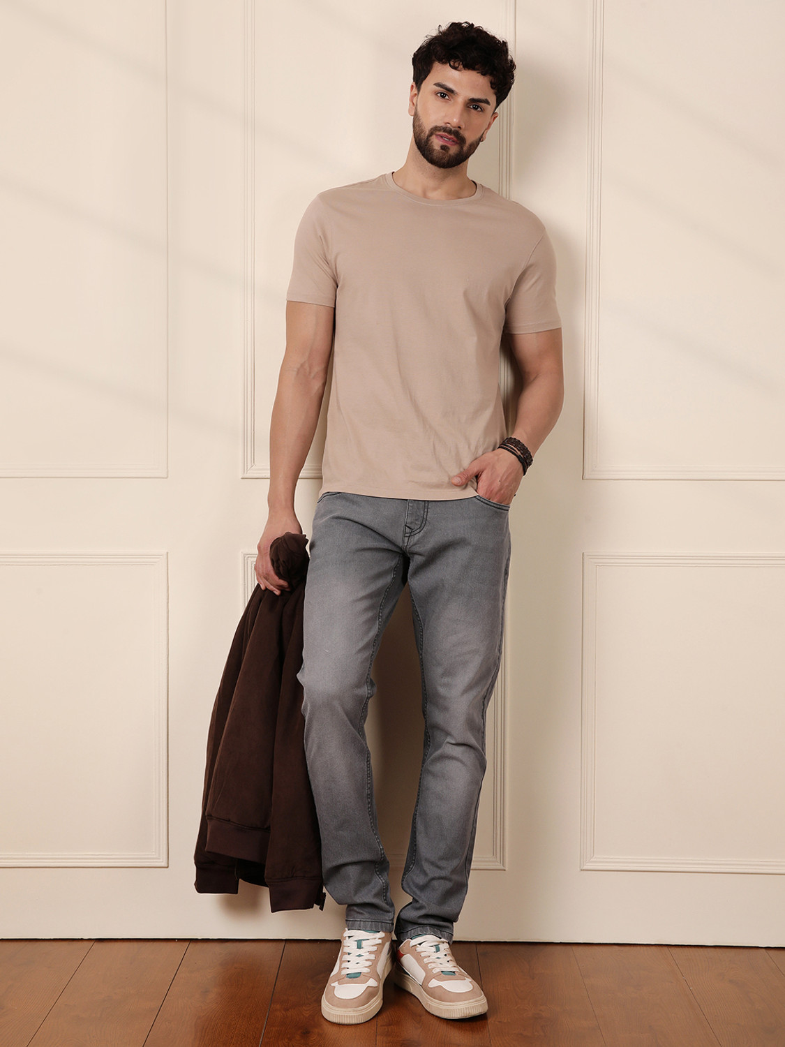 Image of WROGN Tapered Fit Men Grey Jeans