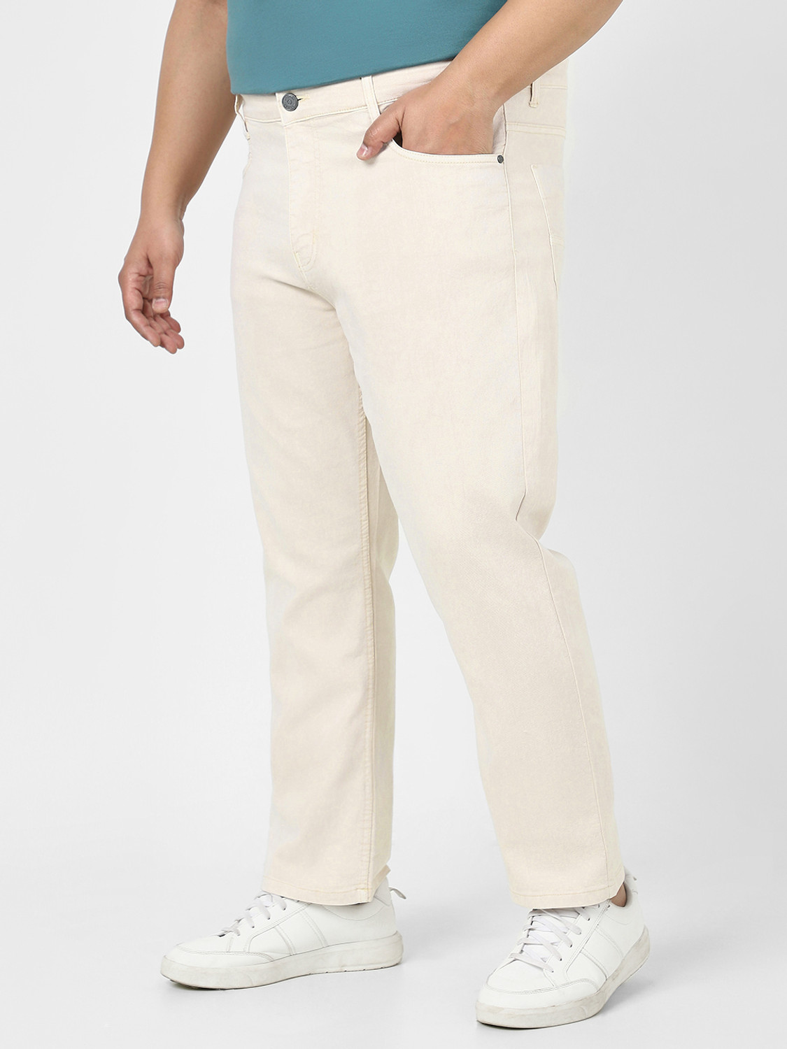 Image of Urbano Plus Straight Fit Men Beige Jeans