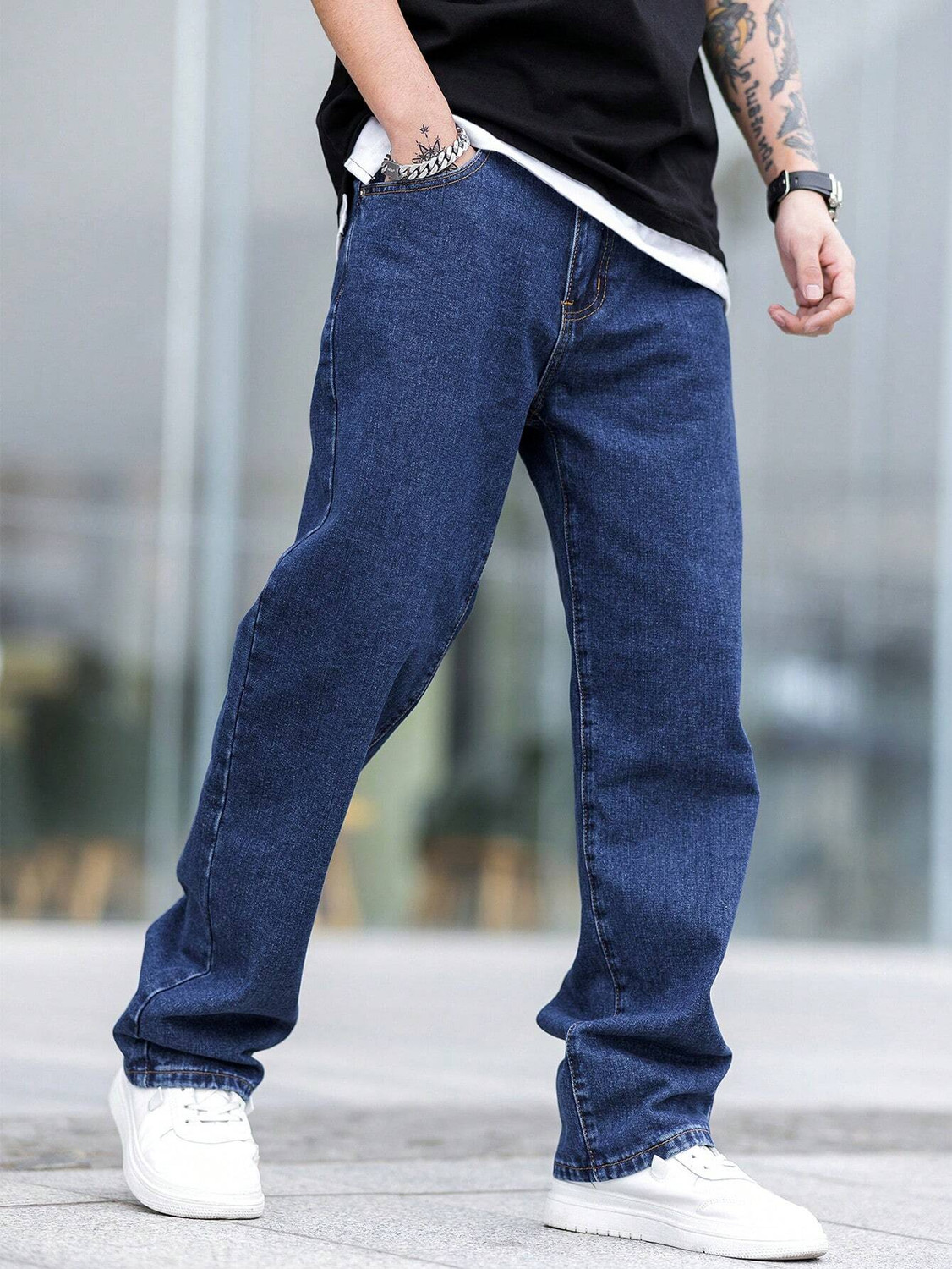 Image of DENIM LOOK Relaxed Fit Men Dark Blue Jeans