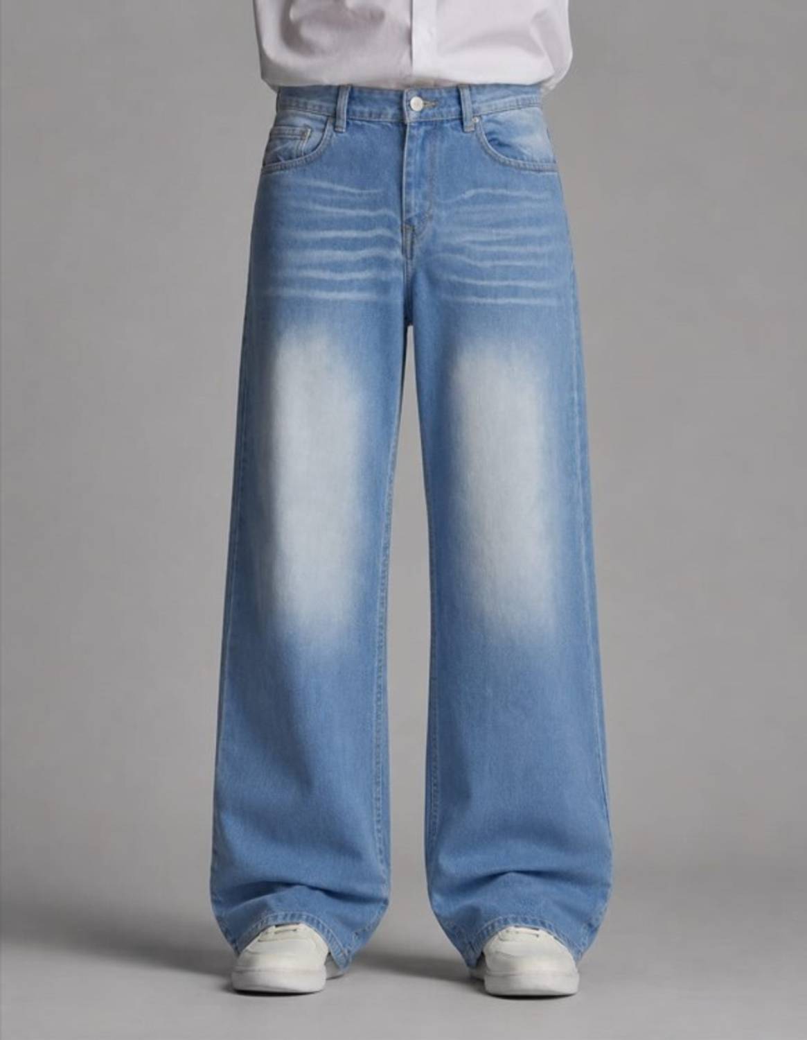 Veliume Wide Leg Men Light Blue Jeans