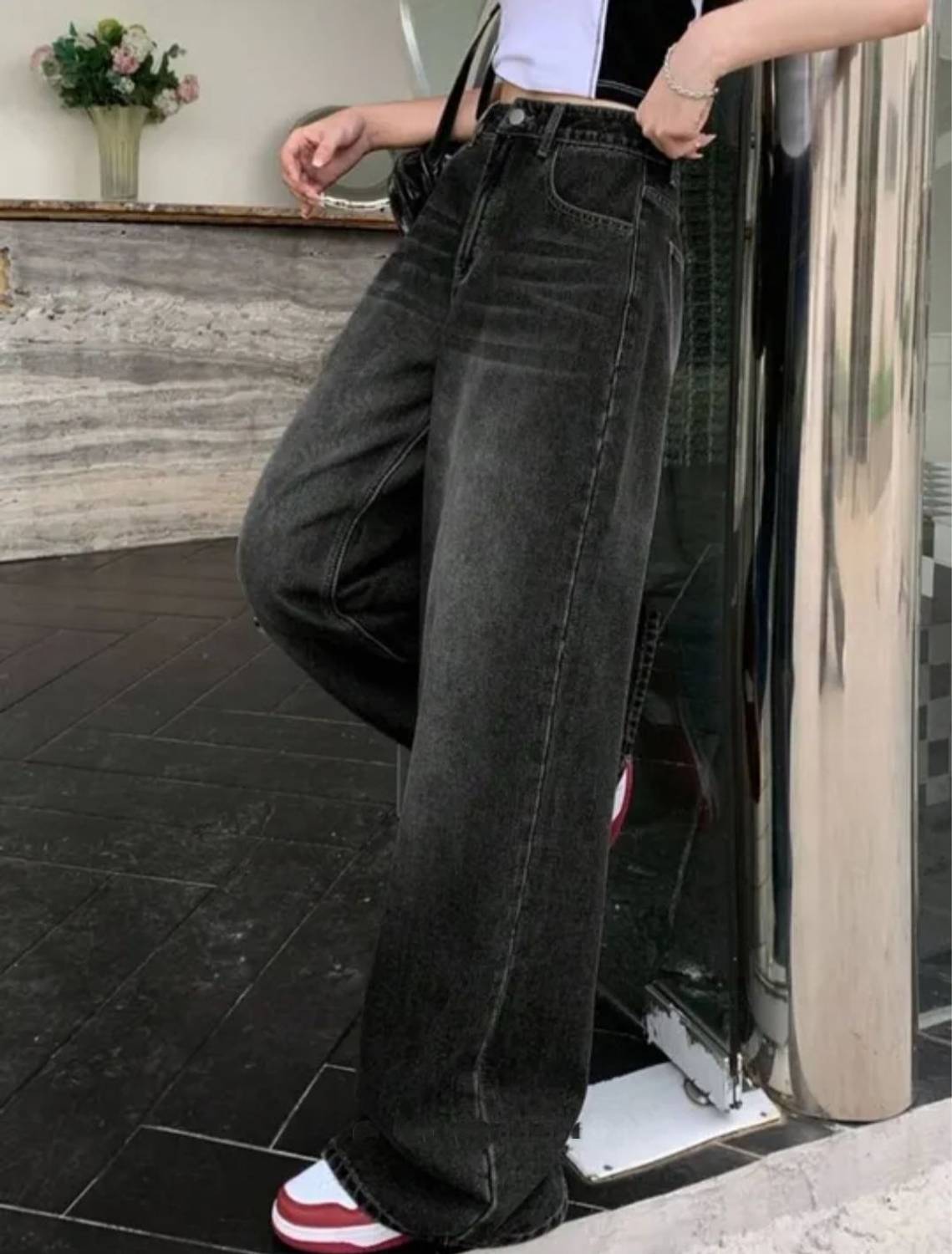 PINKLIT COLLECTION Loose Fit Women Black, Dark Grey Jeans