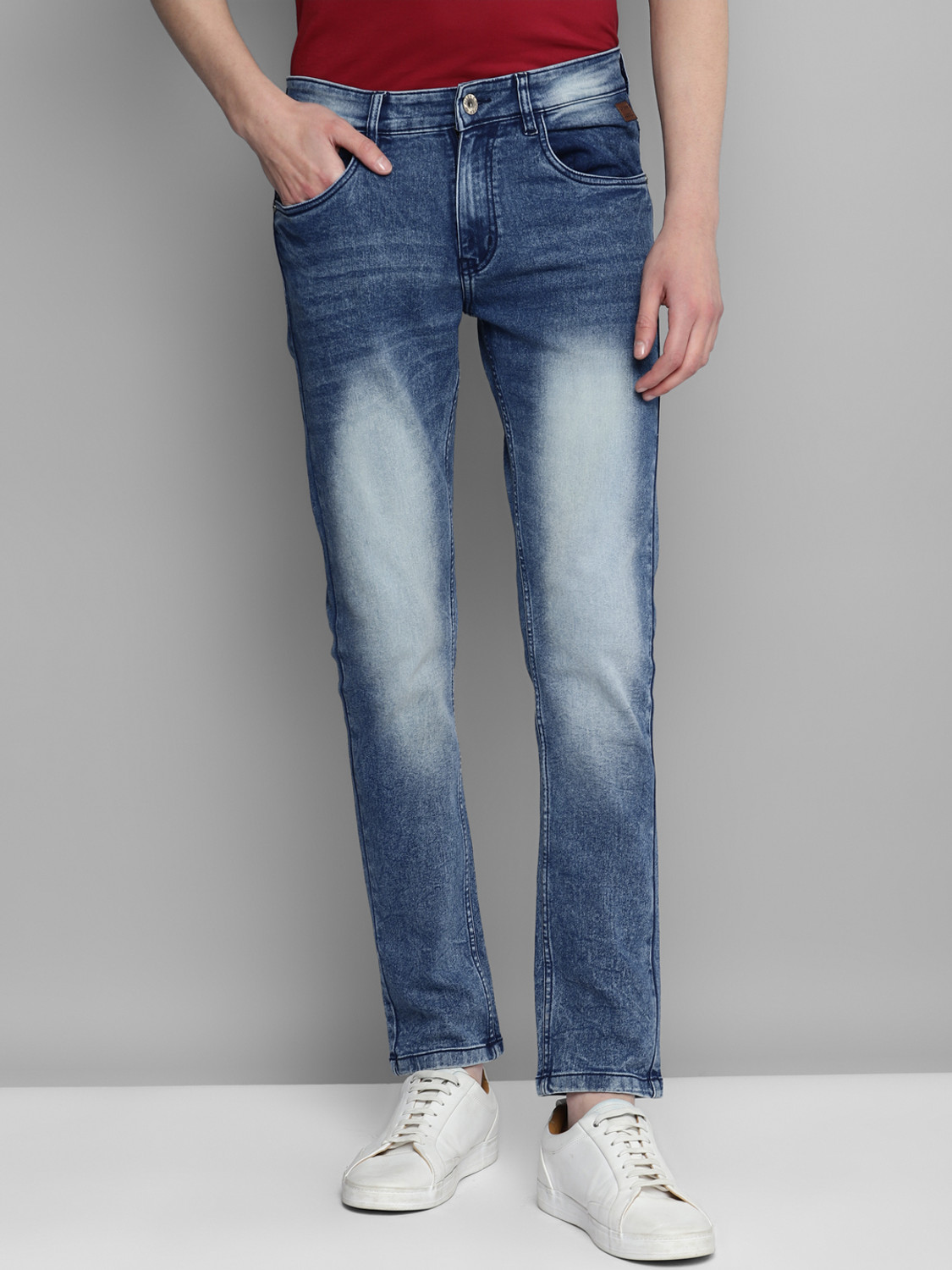 Image of Allen Cooper Comfortable Slim Mid Rise Stretchable Slim Men Blue Jeans