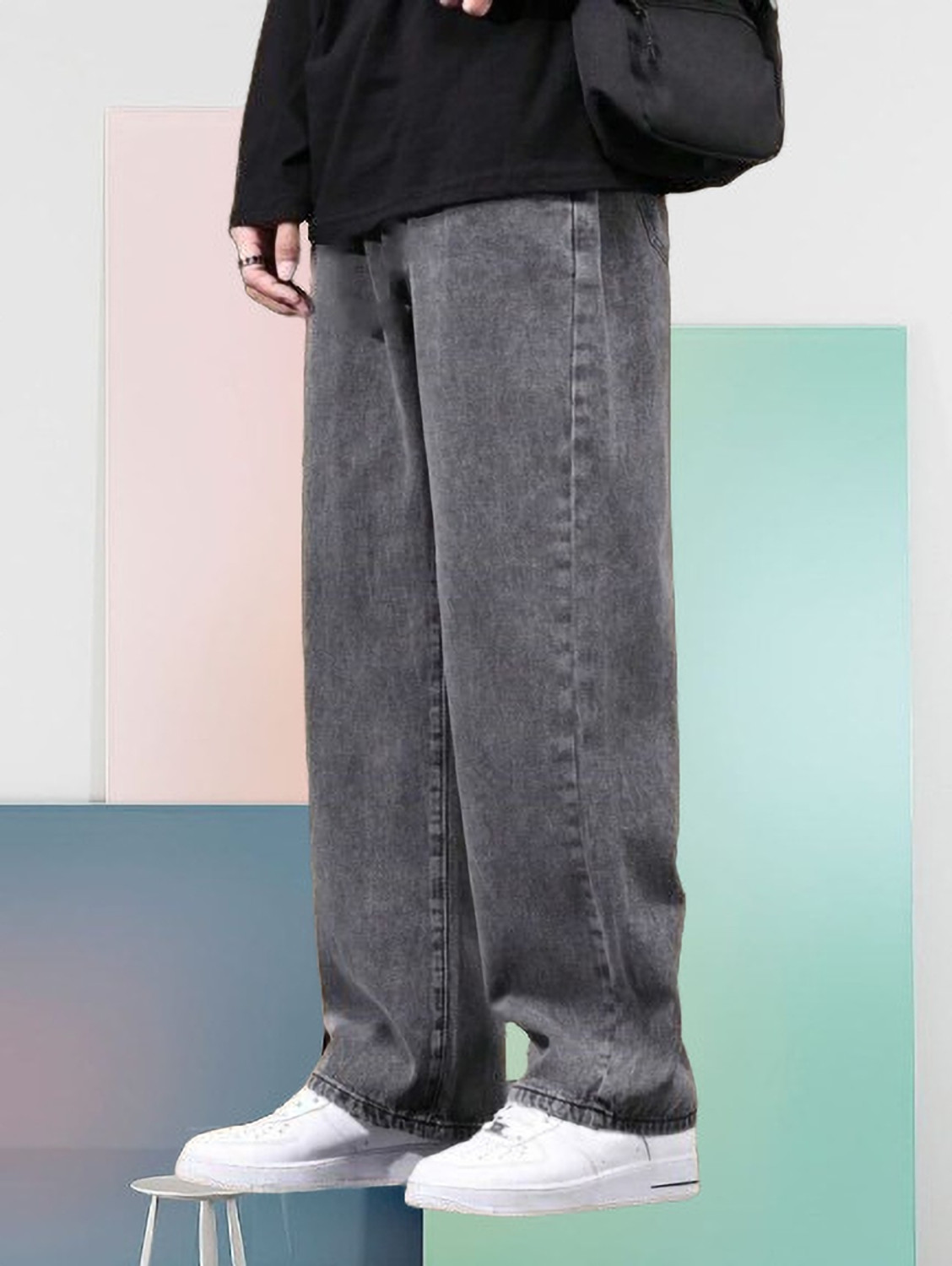 Image of StarForWell Loose Fit Men Grey Jeans