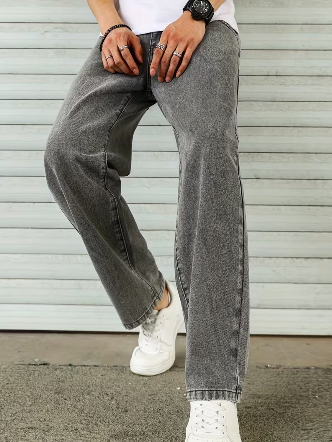 Image of DENIM4MEN Straight Fit Men Grey Jeans