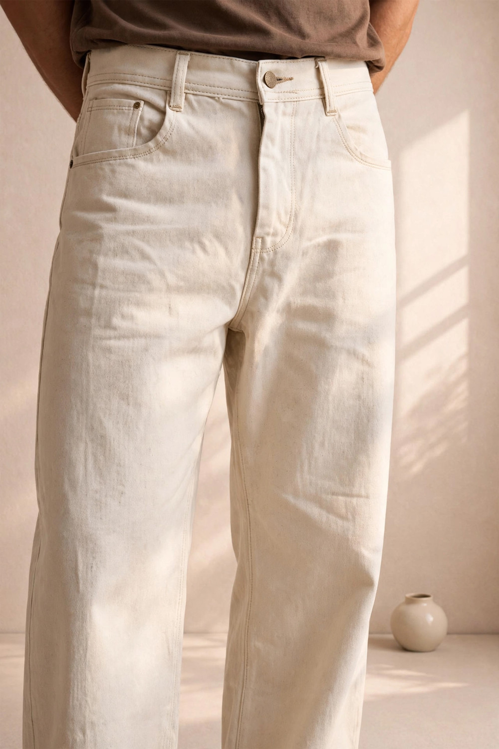 Image of Mast & Harbour Men Regular Mid Rise Beige Jeans
