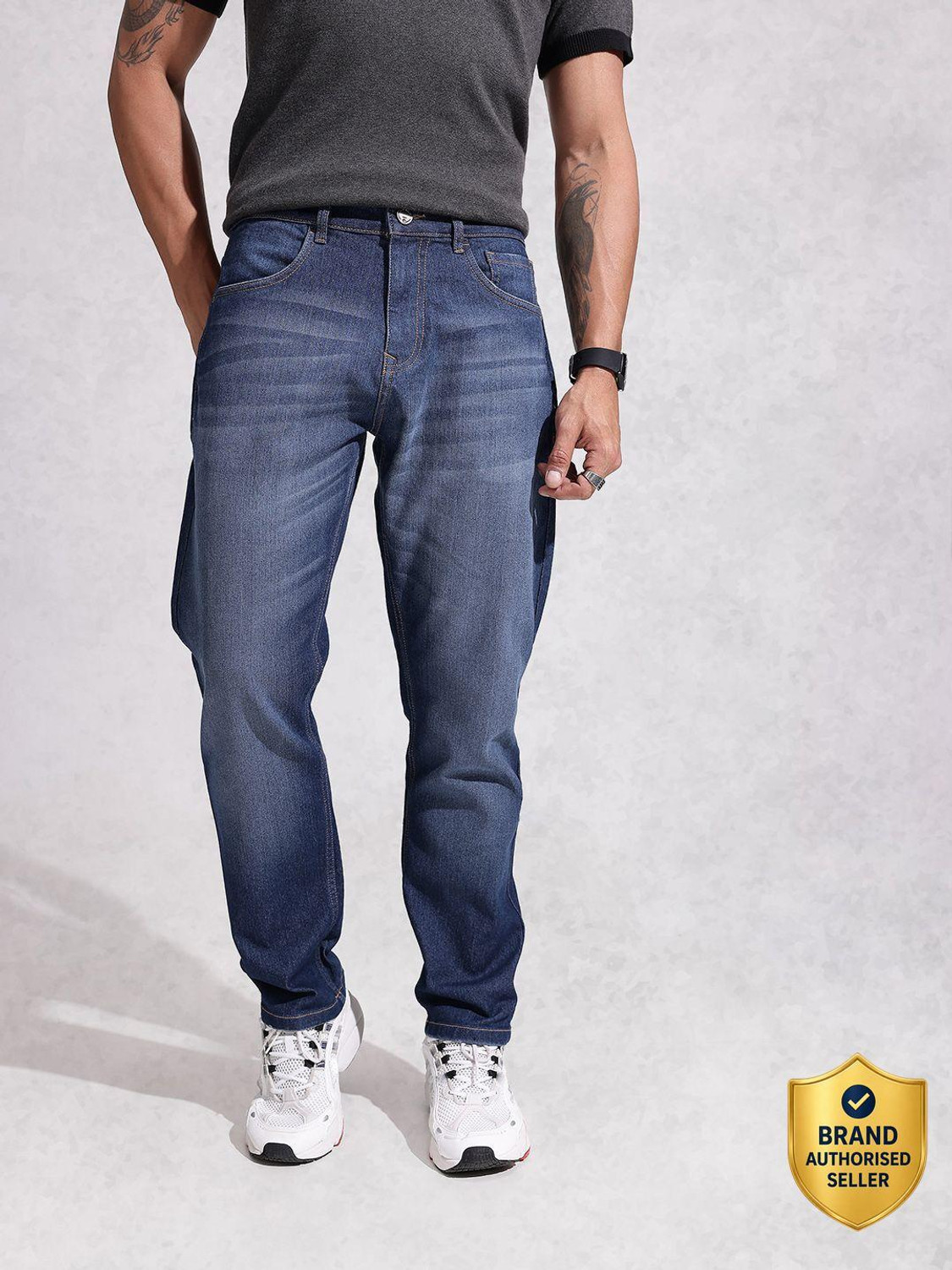 Image of WROGN Relaxed Fit Men Blue Jeans