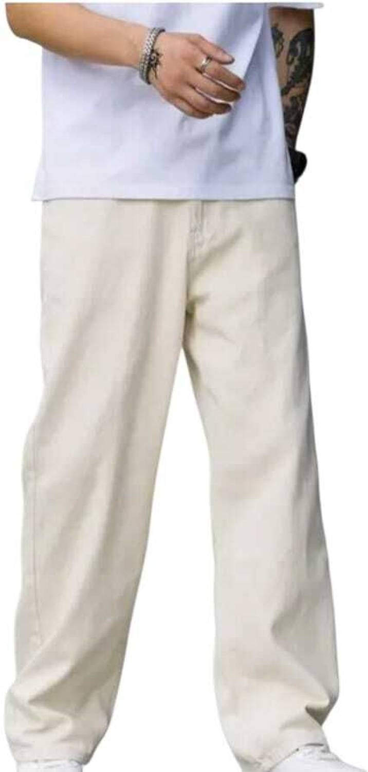 Men Loose Fit Mid Rise Beige Jeans - Image 3