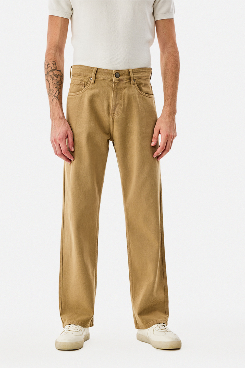 Image of Snitch Straight Fit Men Beige Jeans
