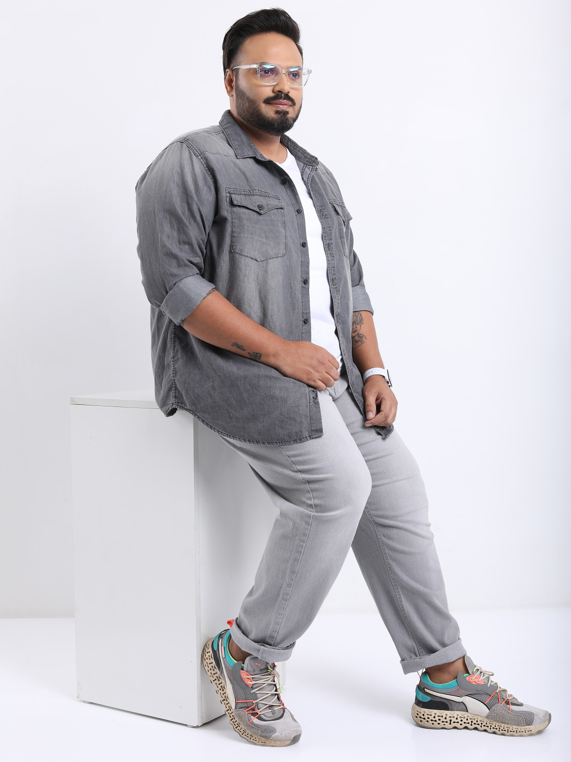 Image of HIGHLANDER Plus Size Regular Men Grey Jeans
