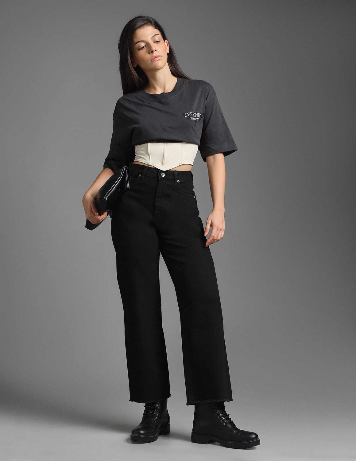 Image of FLYING MACHINE Wide Leg Women Black Jeans