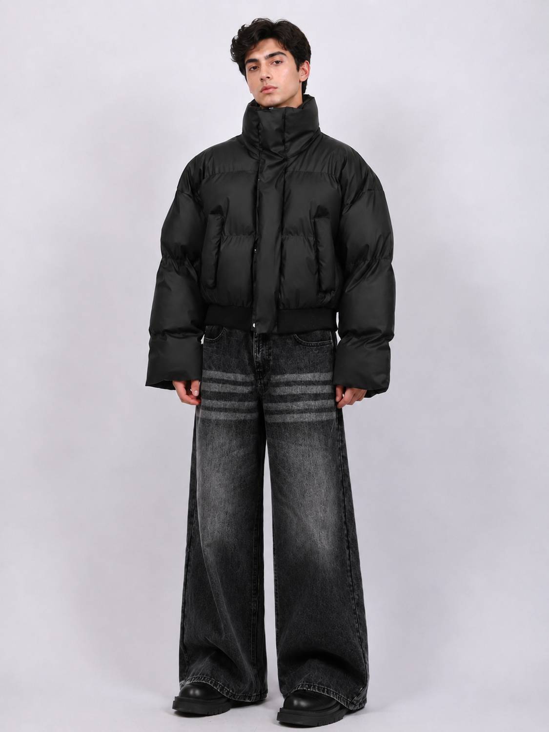 KOTTY Wide Leg Men Black Jeans - Image 4