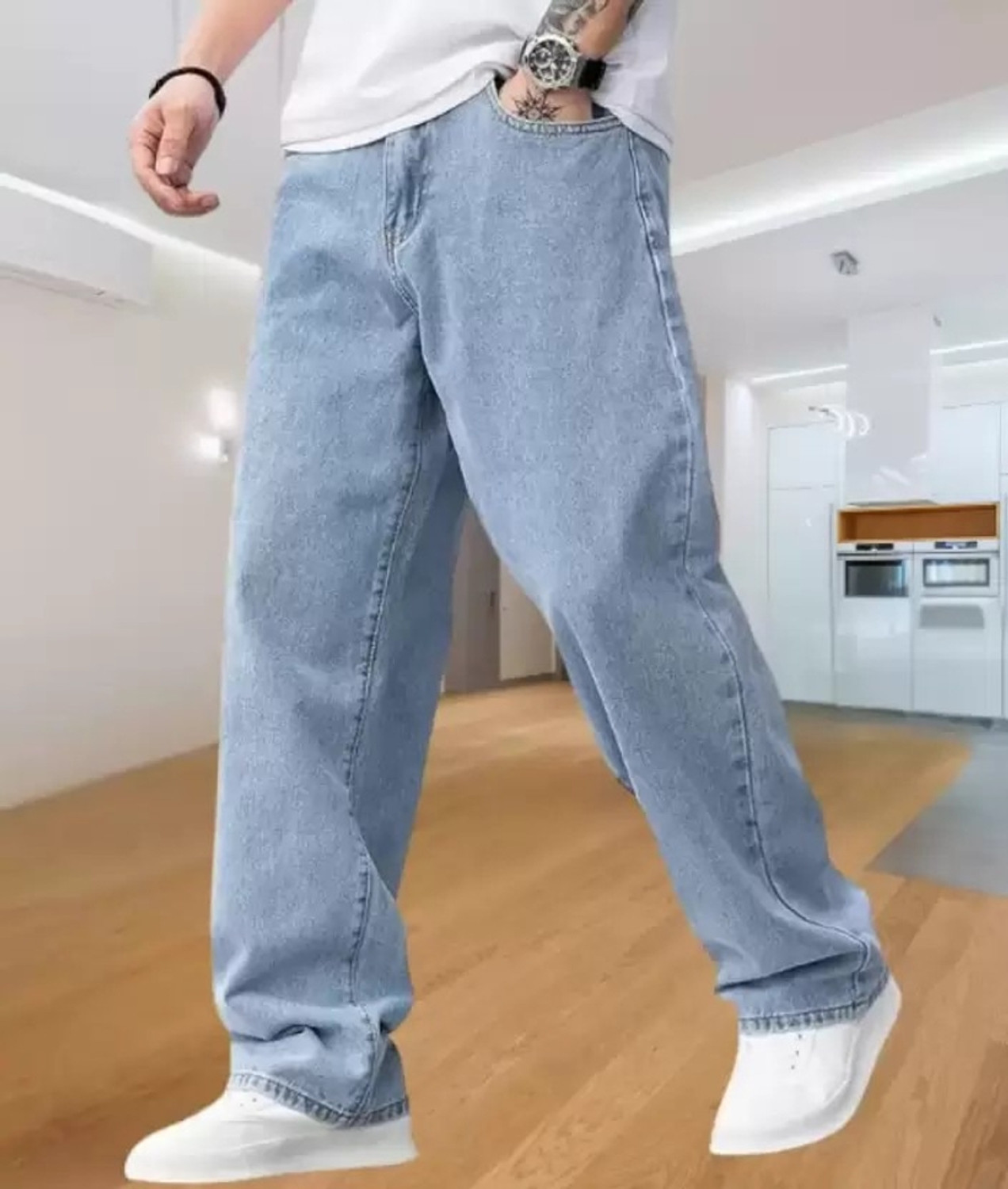 Image of Playfeel Loose Fit Men Light Blue Jeans