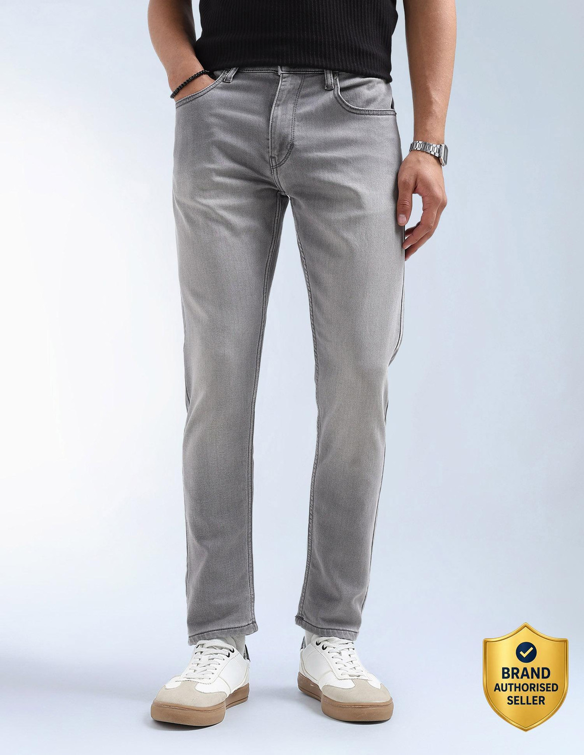 Image of FLYING MACHINE Tapered Fit Men Grey Jeans