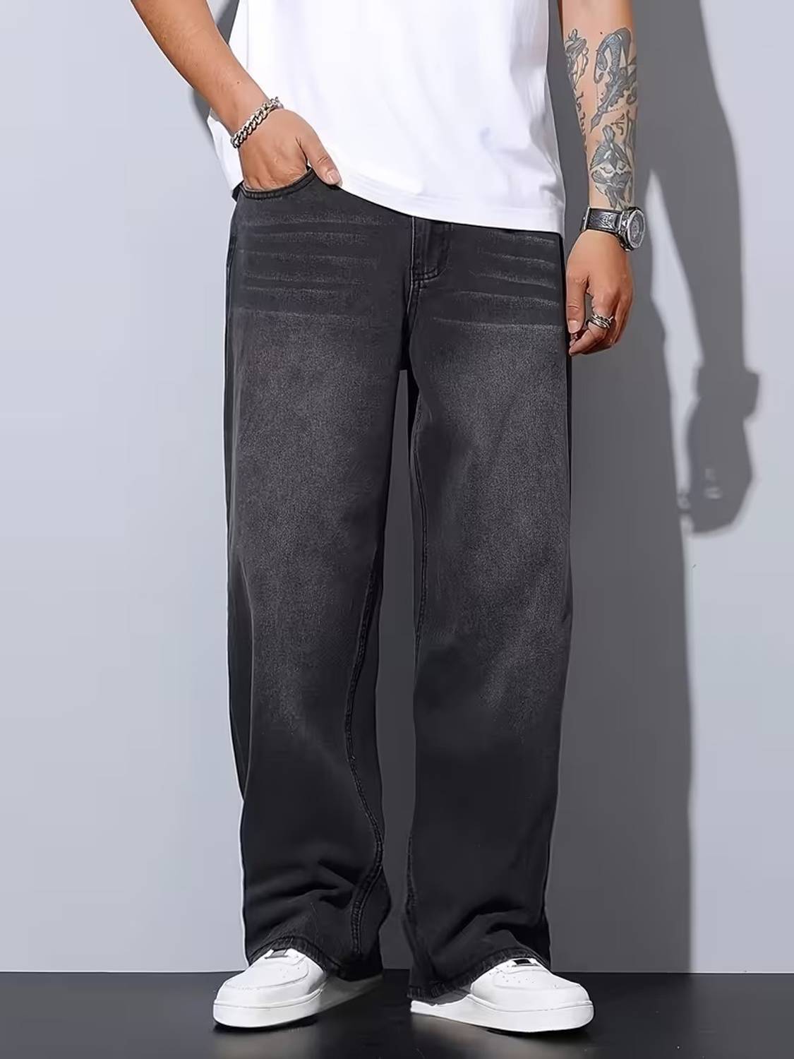DENWOX Baggy Fit Men Grey Jeans
