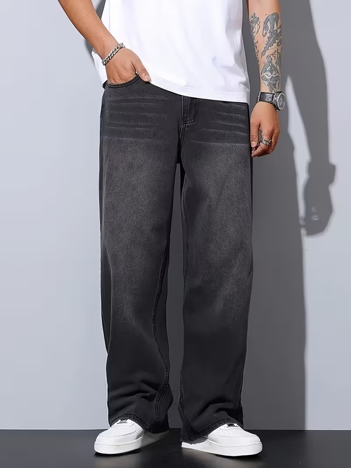 Image of DENIM4MEN Straight Fit Men Grey Jeans