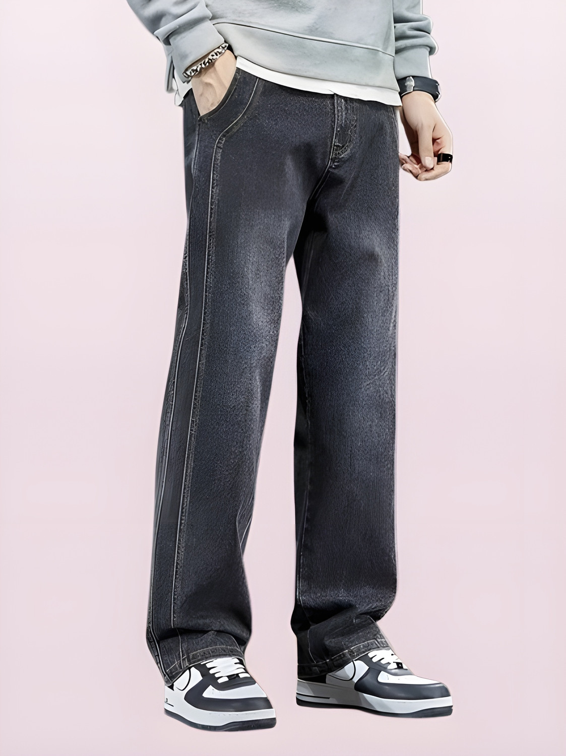 Image of FUDE PRIDE Loose Fit Men Dark Grey Jeans