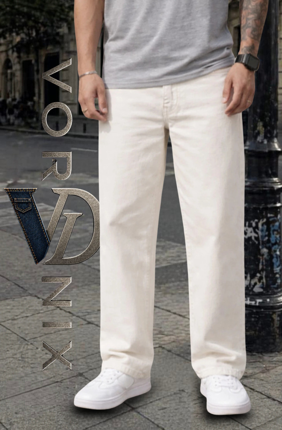Image of VORNIX DENIM Loose Fit Men White Jeans