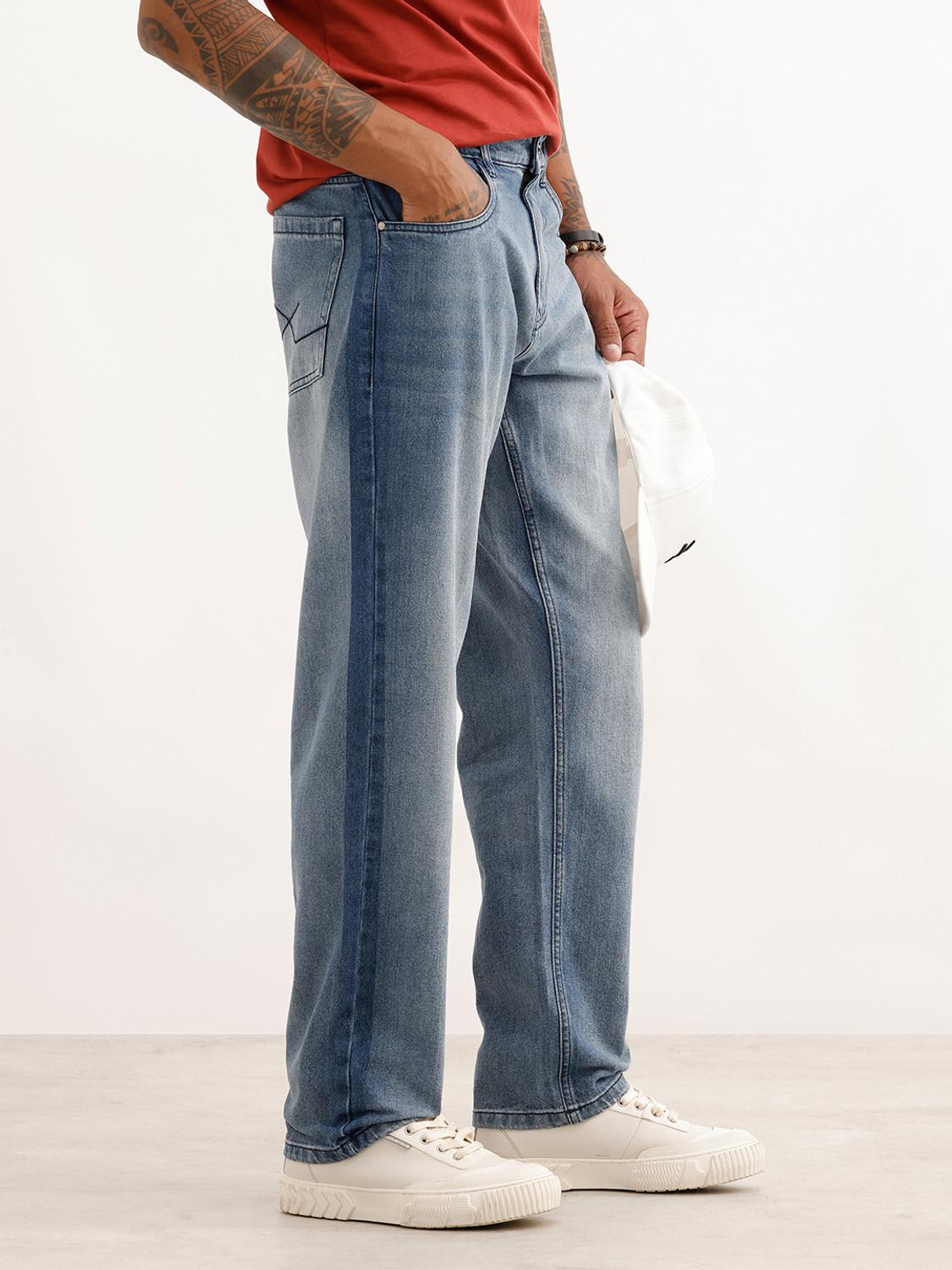 Image of WROGN Men Loose Fit Mid Rise Blue Jeans