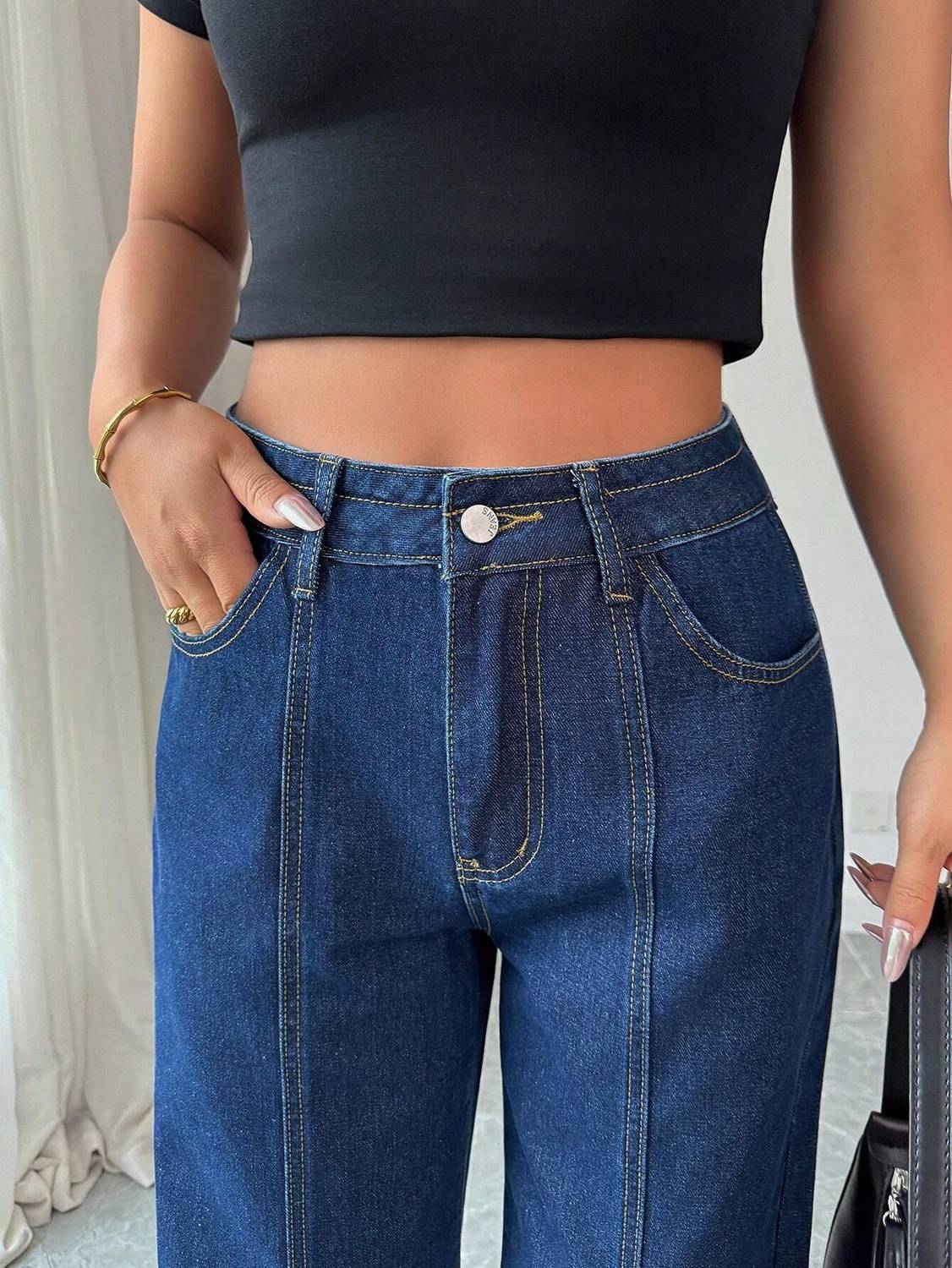 Leriya Fashion Flared Dark Blue Jeans - Image 3