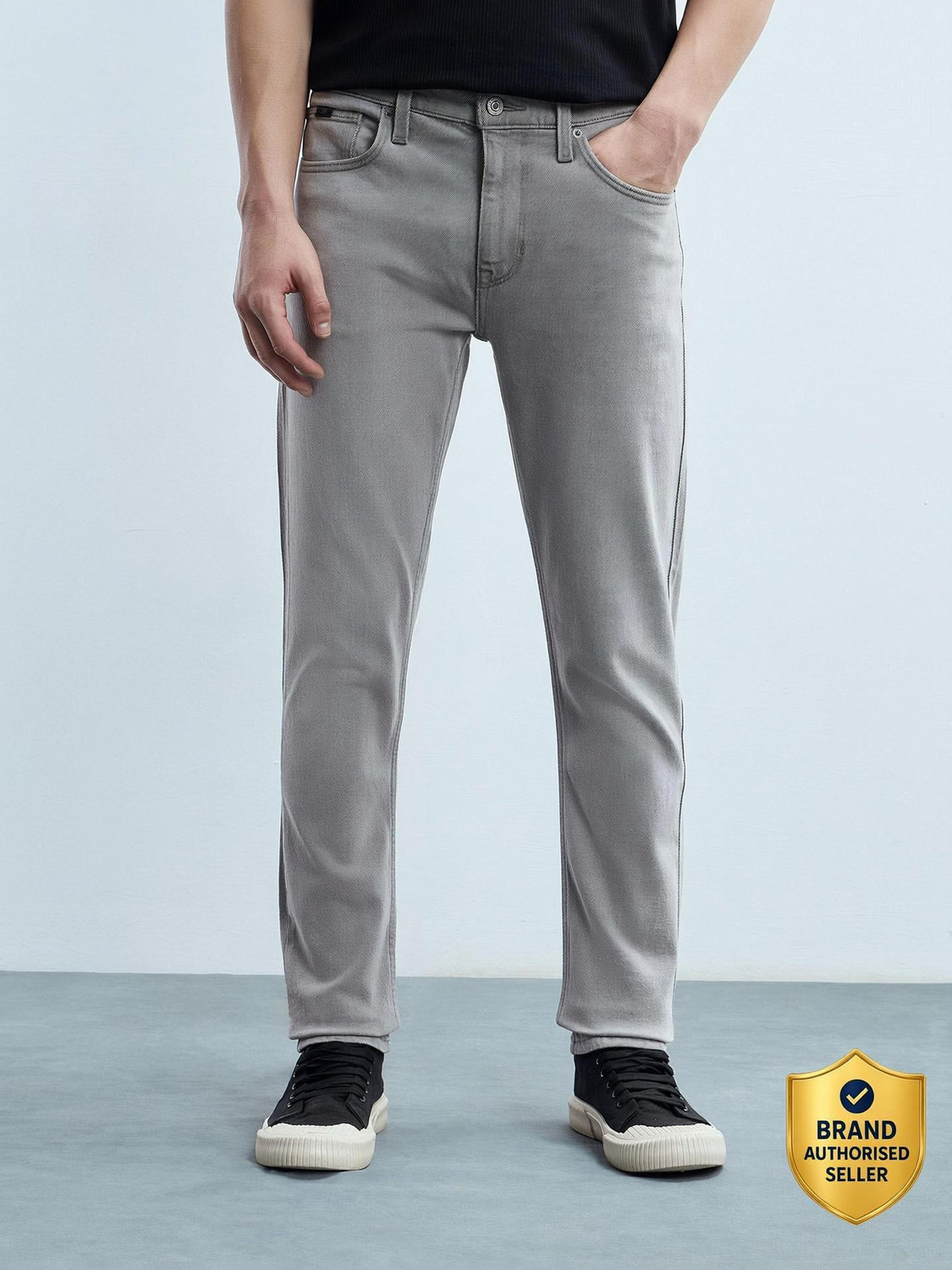 Image of FLYING MACHINE Men Tapered Fit Mid Rise Grey Jeans