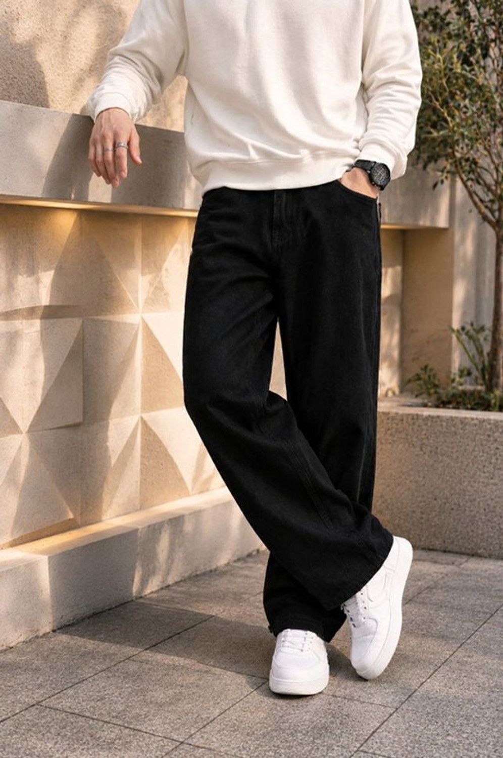 Image of AzureAttire Straight Fit Men Black Jeans