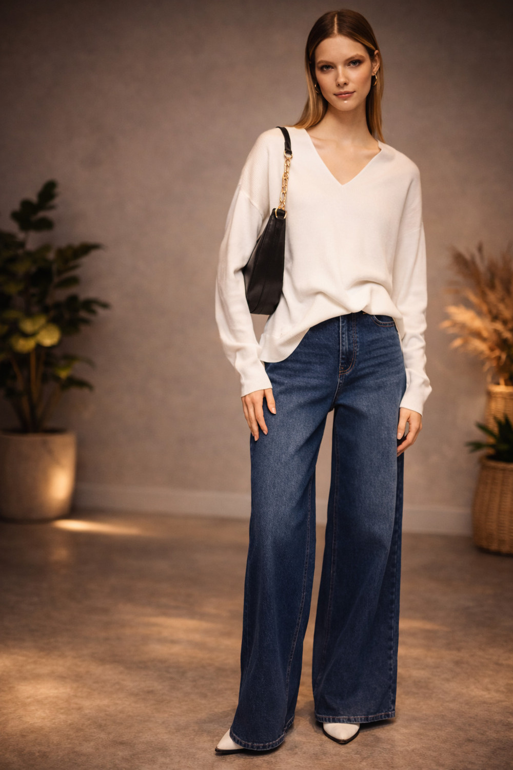 Image of AADVI FASHION Wide Leg Women Dark Blue Jeans
