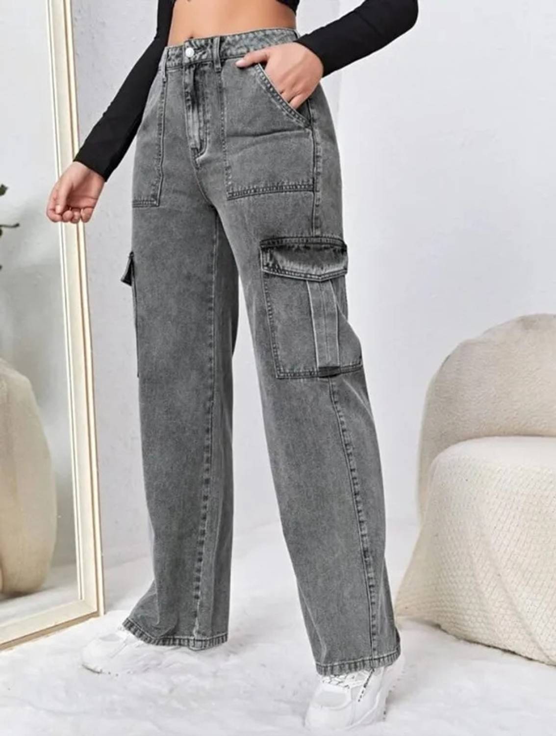 xwager Wide Leg Women Black Jeans
