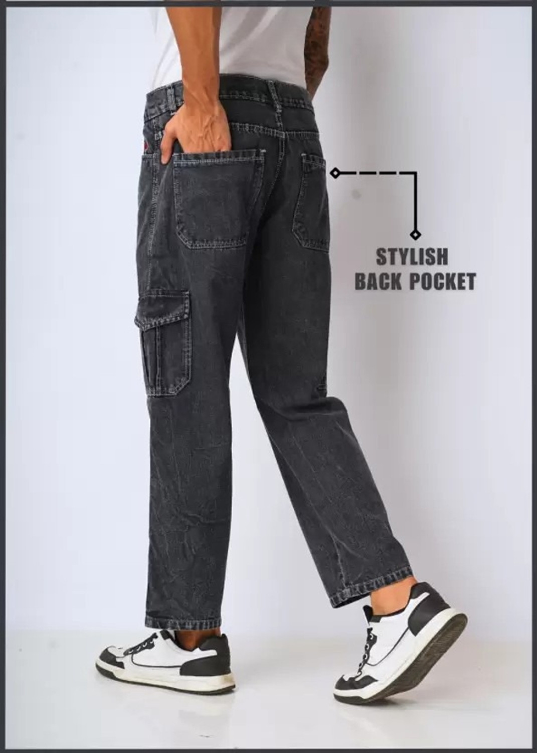 Image of Playfeel Straight Fit Men Dark Grey Jeans