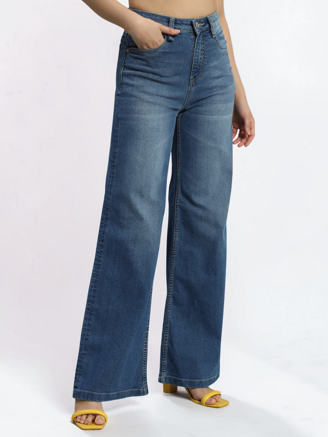 Image of Roadster Women Wide Leg High Rise Blue Jeans