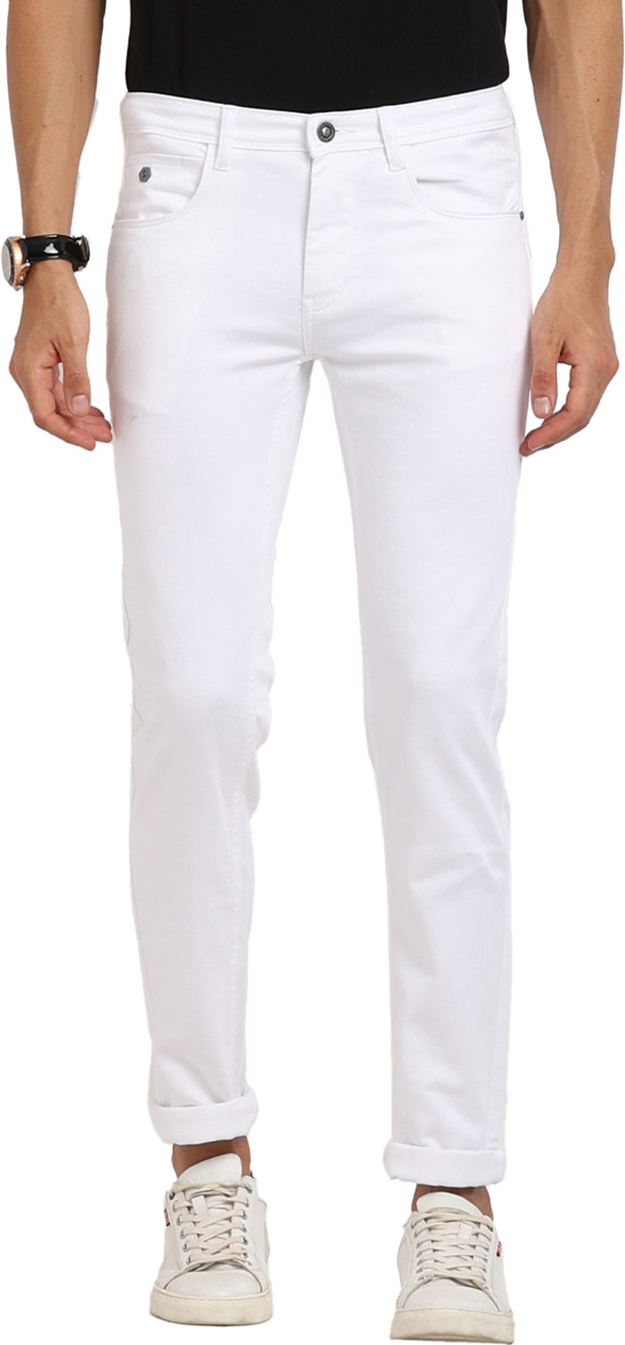Image of TURTLE Men Tapered Fit Mid Rise White Jeans