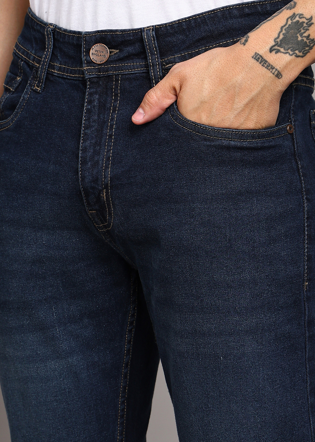 Image of PETER ENGLAND Men Regular Mid Rise Blue Jeans