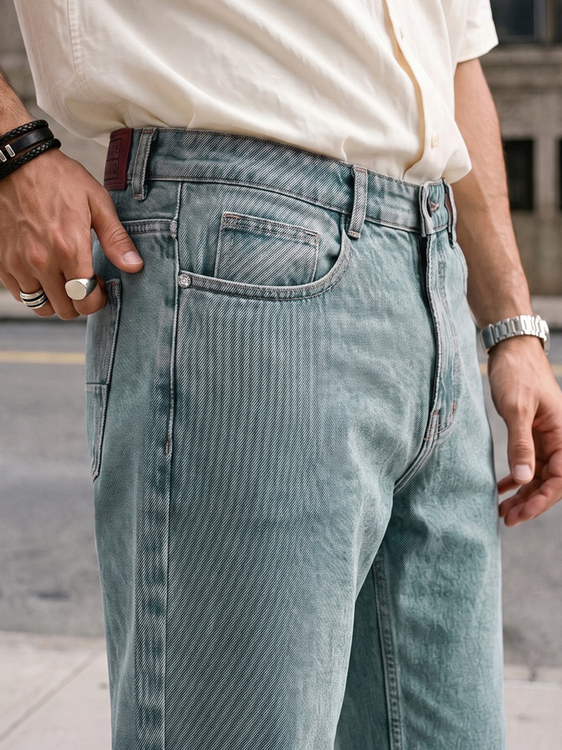 Image of Urbano Fashion Relaxed Fit Men Light Blue Jeans