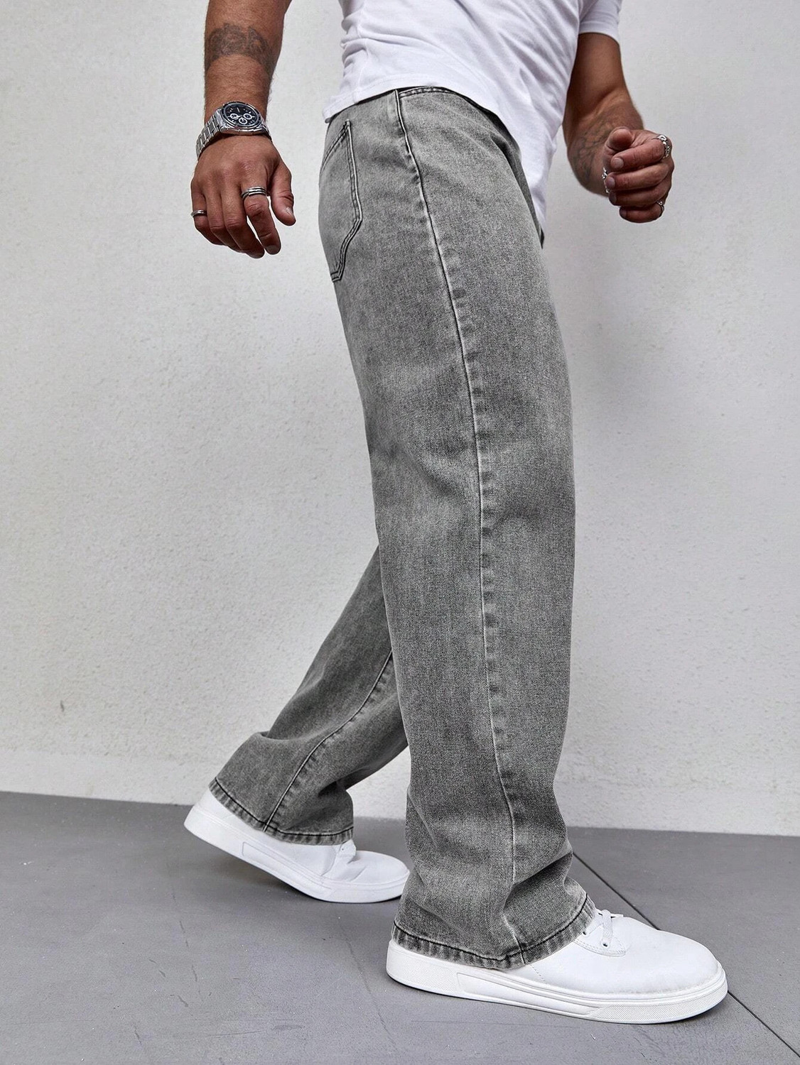 Image of MEIXN Loose Fit Men Grey Jeans