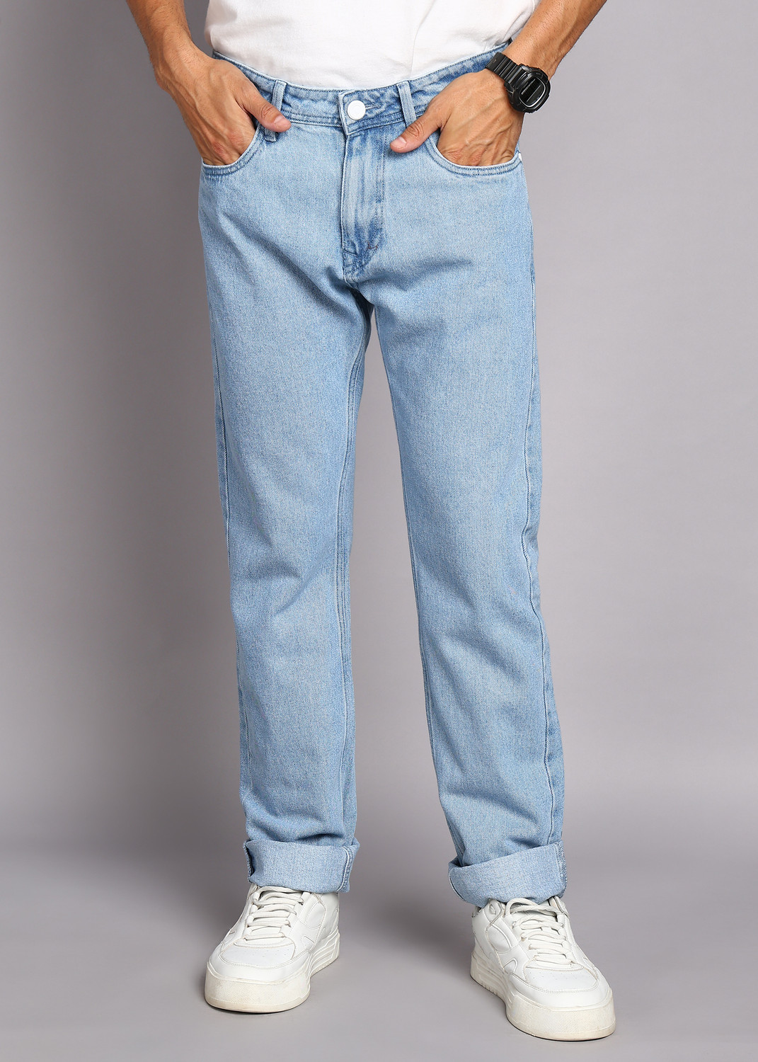 Image of INTEGRITI Men Straight Fit Mid Rise Light Blue Jeans