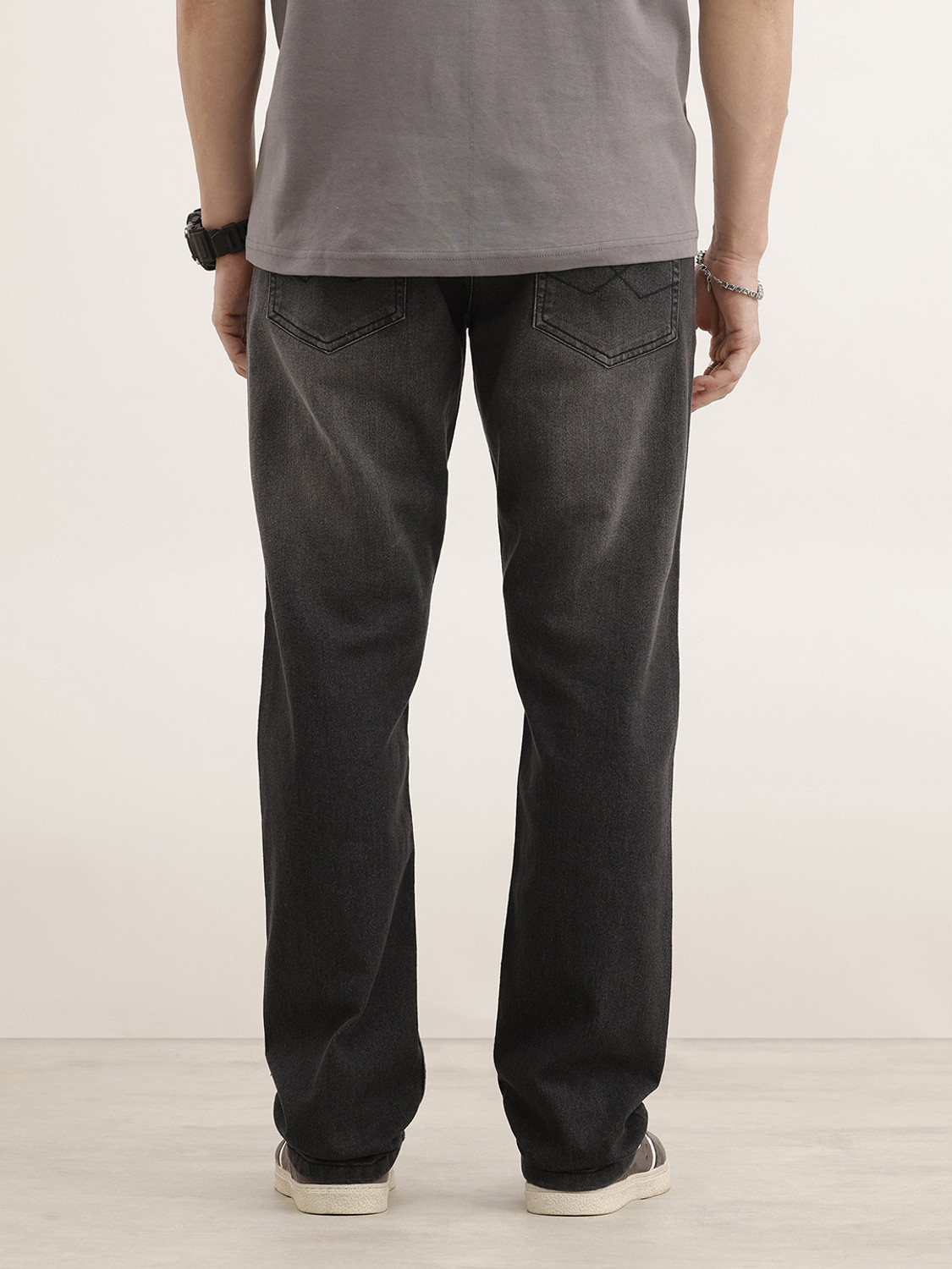 Image of WROGN Straight Fit Men Grey Jeans
