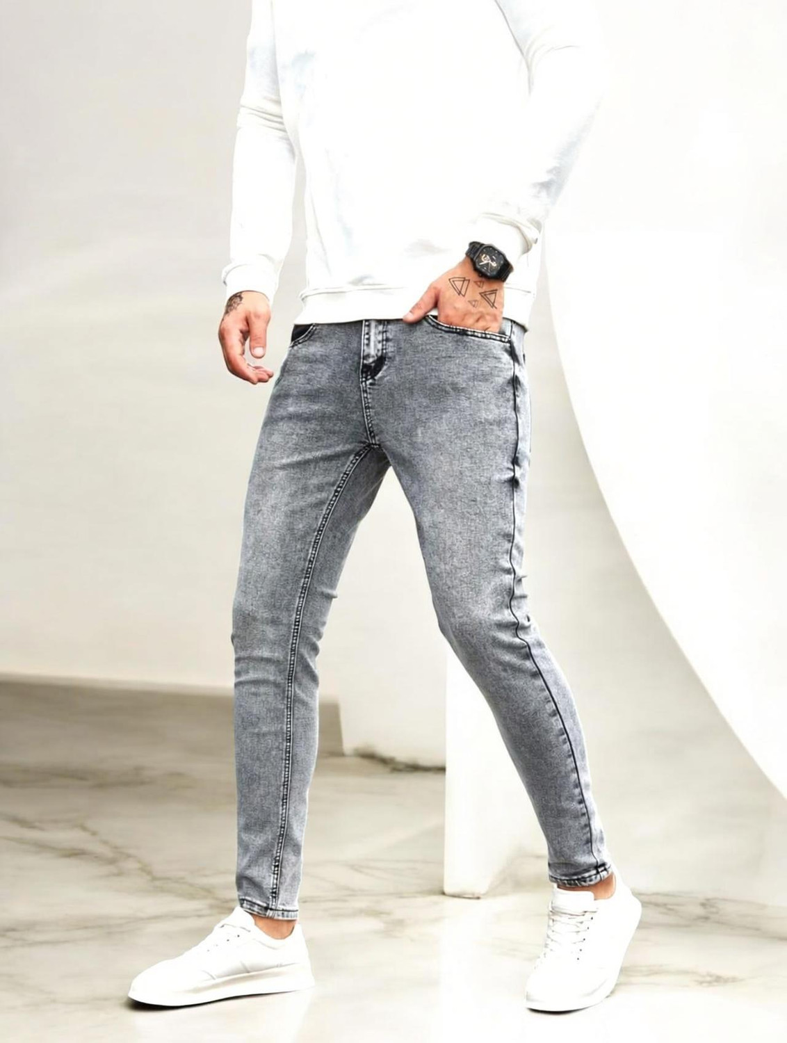 Image of AIRCRAFTJEANS Relaxed Fit Men Grey Jeans