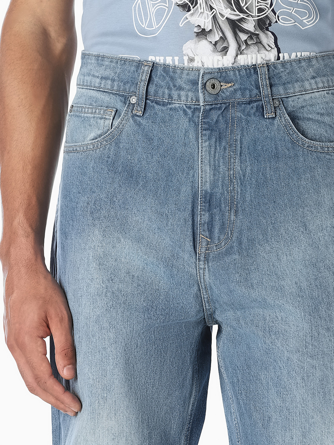 Image of JACK & JONES Men Loose Fit Low Rise Light Blue Jeans